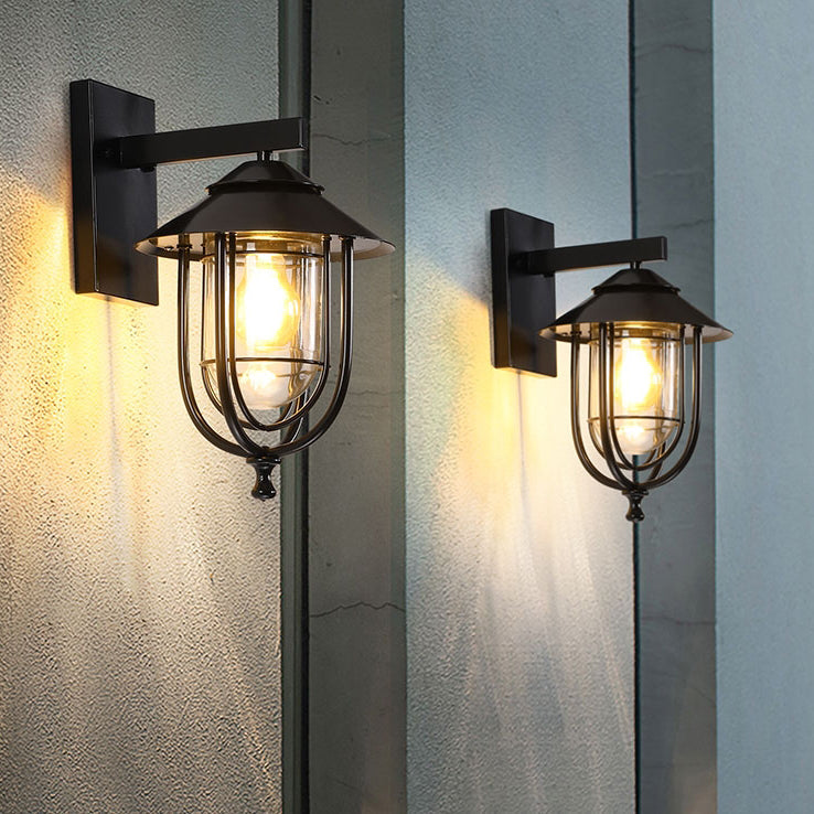 Tradisjonell Vintage Fuglebur Jern Glass 1-Lykt Vegglampe For Utendørs Patio | Skanto
