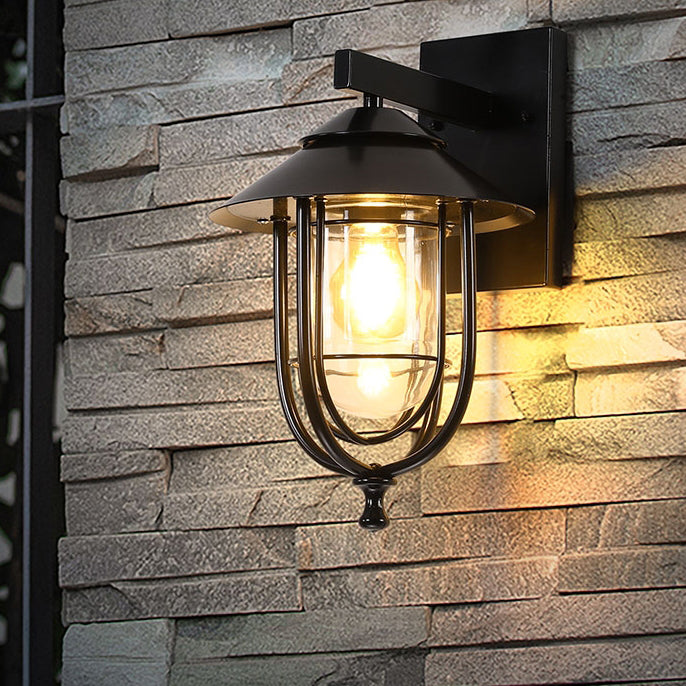 Tradisjonell Vintage Fuglebur Jern Glass 1-Lykt Vegglampe For Utendørs Patio | Skanto