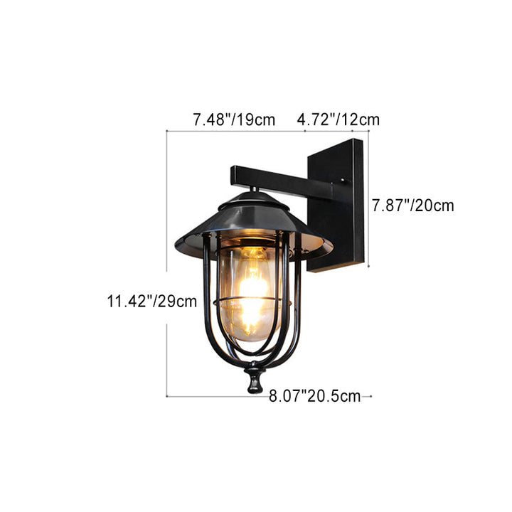 Tradisjonell Vintage Fuglebur Jern Glass 1-Lykt Vegglampe For Utendørs Patio | Skanto