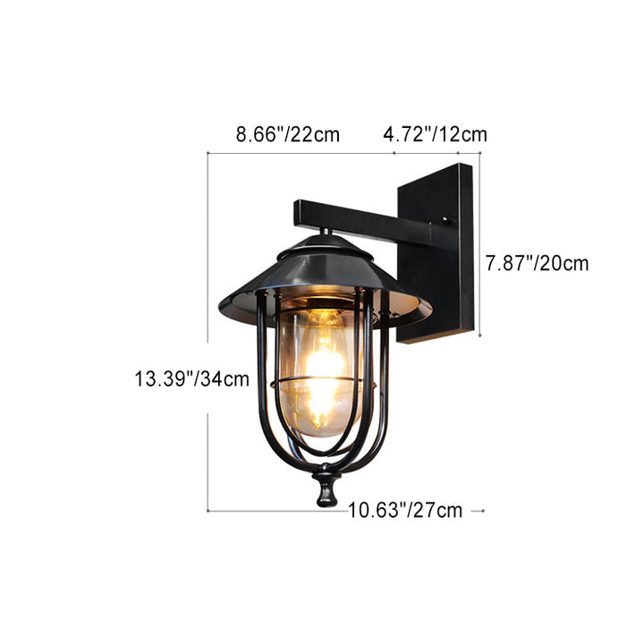 Tradisjonell Vintage Fuglebur Jern Glass 1-Lykt Vegglampe For Utendørs Patio | Skanto