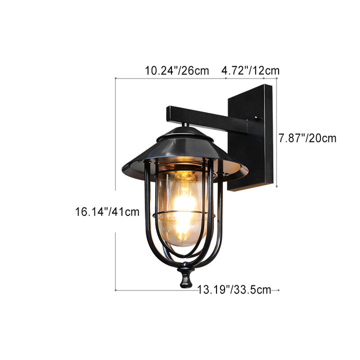 Tradisjonell Vintage Fuglebur Jern Glass 1-Lykt Vegglampe For Utendørs Patio | Skanto