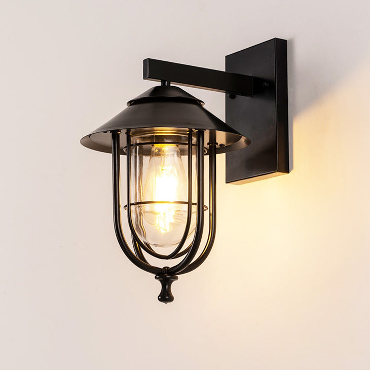 Tradisjonell Vintage Fuglebur Jern Glass 1-Lykt Vegglampe For Utendørs Patio | Skanto
