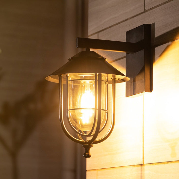 Tradisjonell Vintage Fuglebur Jern Glass 1-Lykt Vegglampe For Utendørs Patio | Skanto
