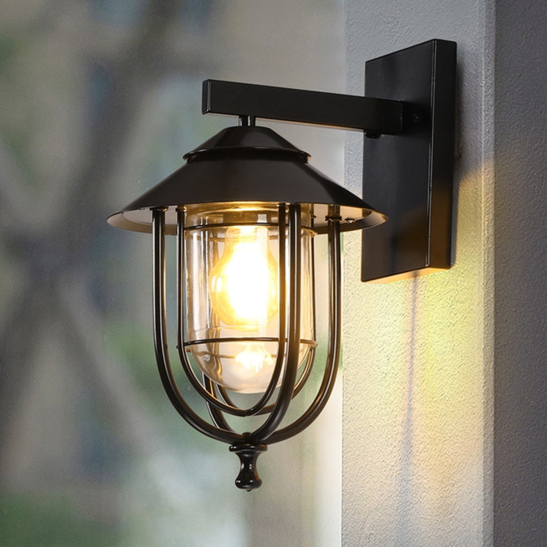 Tradisjonell Vintage Fuglebur Jern Glass 1-Lykt Vegglampe For Utendørs Patio | Skanto