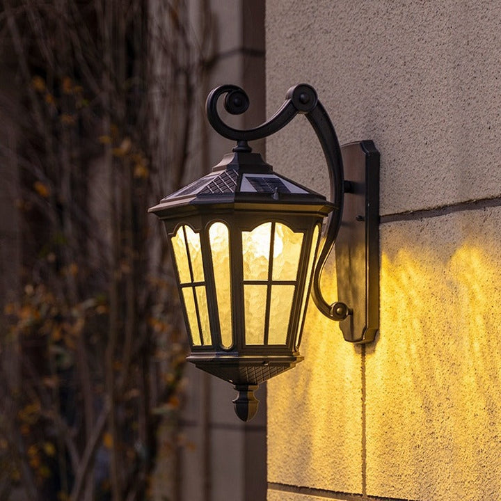 Tradisjonell europeisk lanterne vanntett aluminium glass 1-lys vegglampe for utendørs patio | Skanto