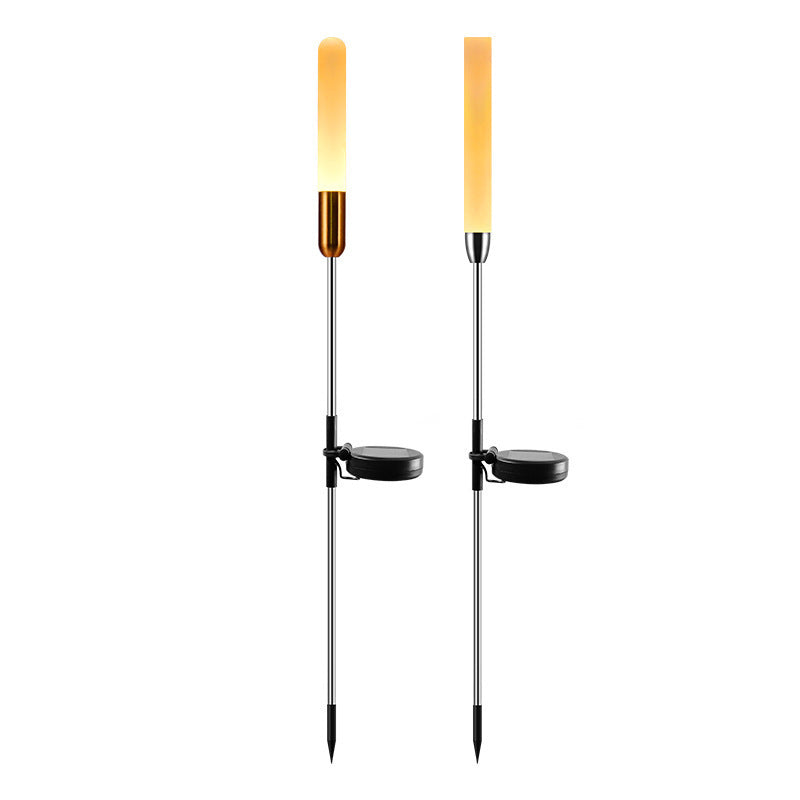 Vanntett solcelledrevet sylinderlampe laget av akryl, aluminium, rustfritt stål og ABS med LED-belysning for utendørs bruk og hagedesign.