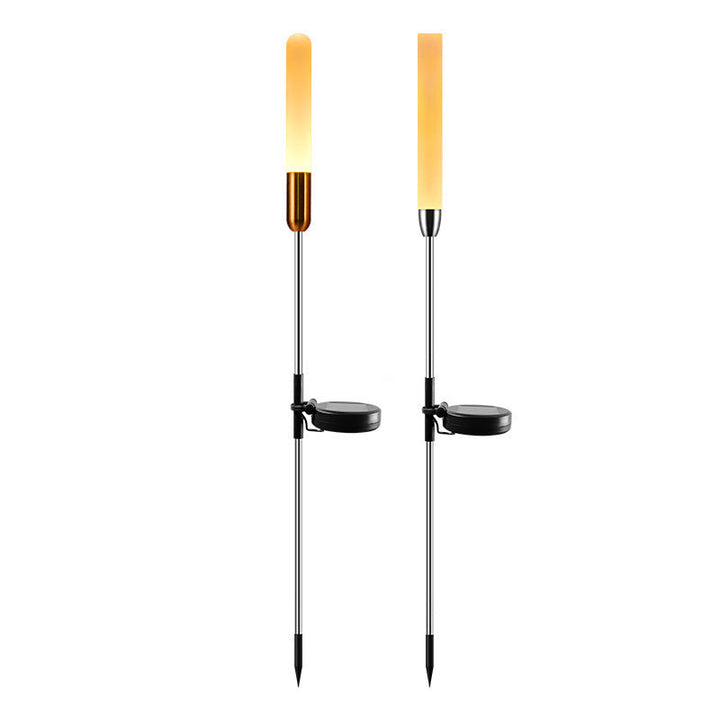 Vanntett solcelledrevet sylinderlampe laget av akryl, aluminium, rustfritt stål og ABS med LED-belysning for utendørs bruk og hagedesign.