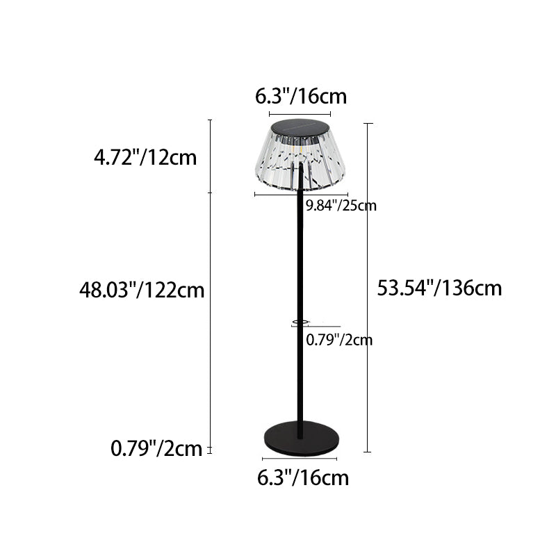 Vanntett solcelledrevet USB LED-gulvlampe laget av jern og glass for utendørs bruk i hagen