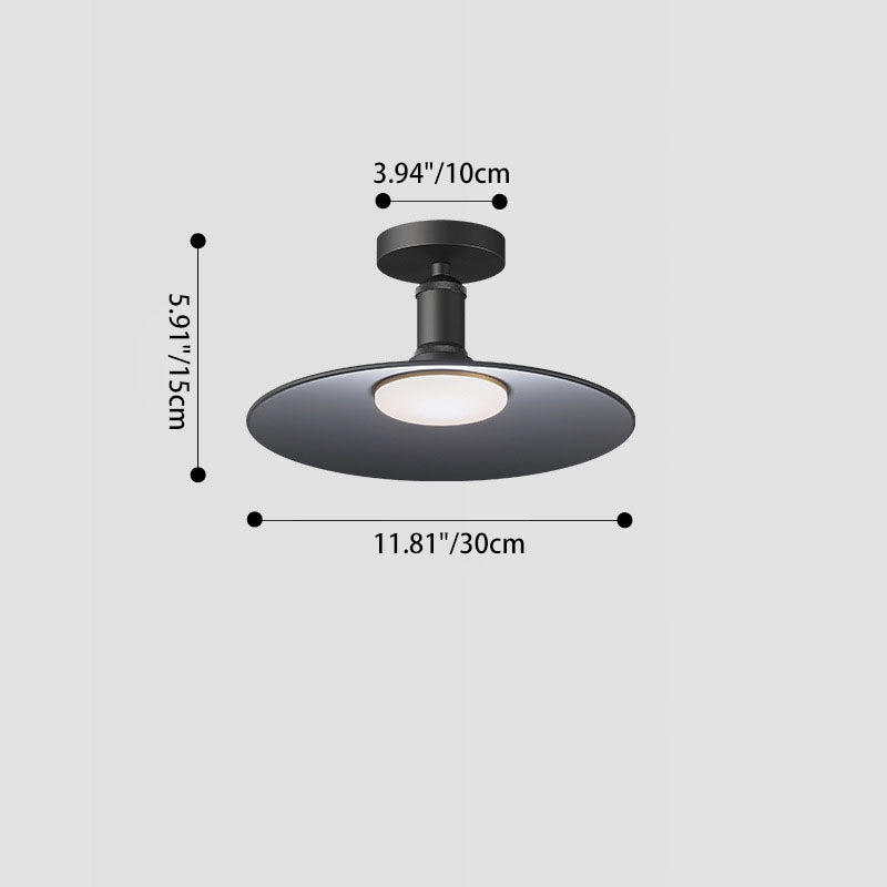 Vanntett, rund taklampe i aluminium med én lampe for montering i halvt tak på terrassen