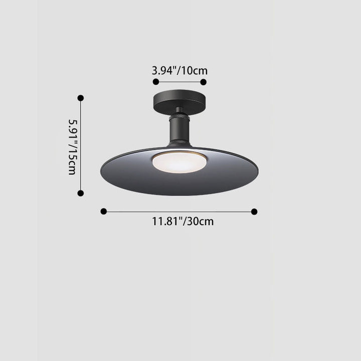 Vanntett, rund taklampe i aluminium med én lampe for montering i halvt tak på terrassen