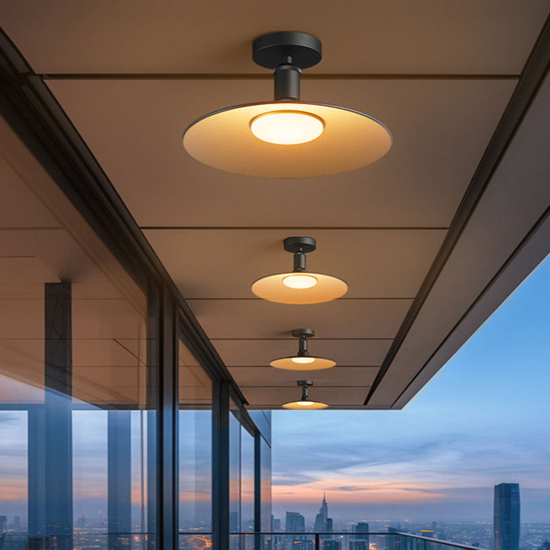 Moderne Industrielle Vanntette Aluminium Rund 1-Lys Semi-Flush Taklampe For Utendørs Patio | Skanto