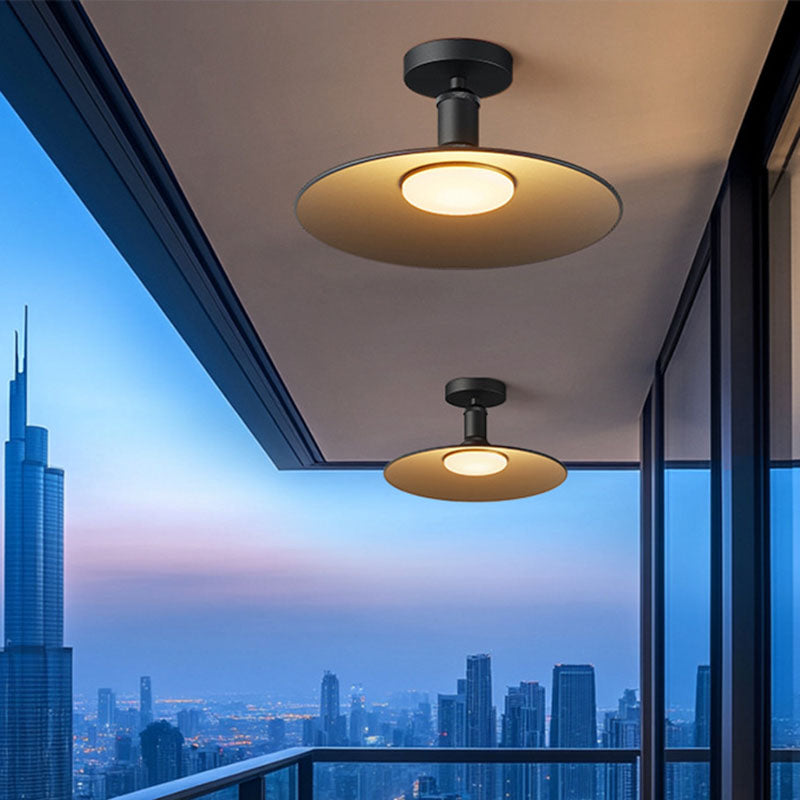 Moderne Industrielle Vanntette Aluminium Rund 1-Lys Semi-Flush Taklampe For Utendørs Patio | Skanto