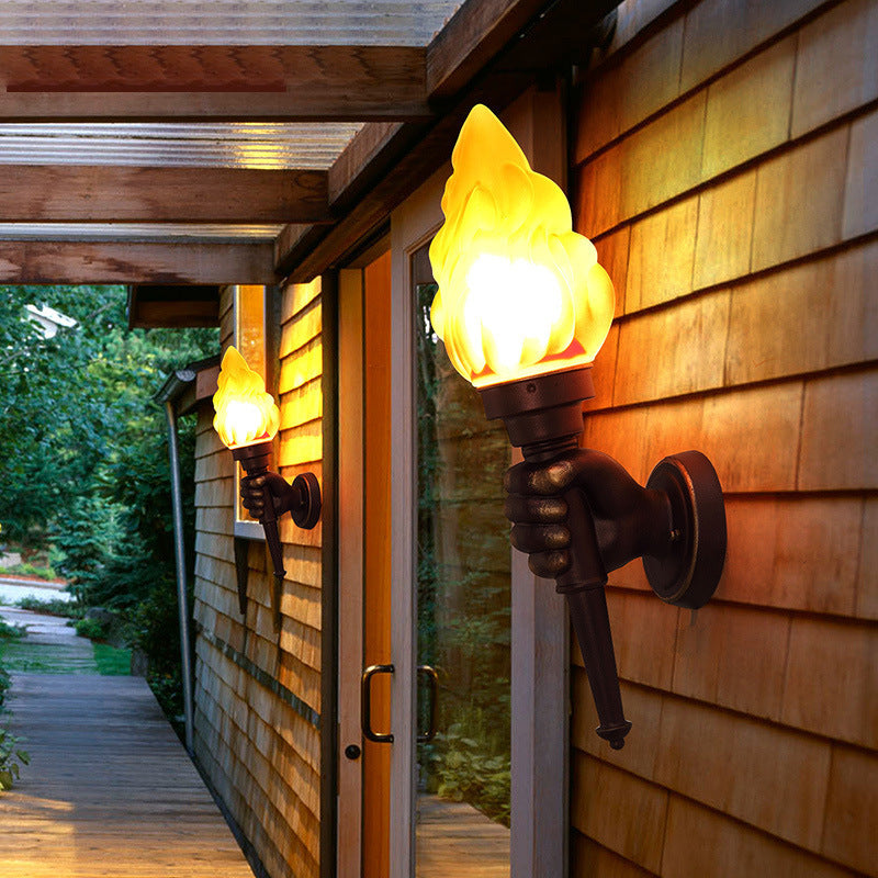 Tradisjonell Vintage Fakelbærer Form Glass Aluminium 1-Lys Vegglampe For Utendørs Patio | Skanto