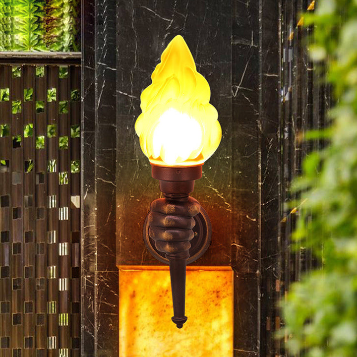 Tradisjonell Vintage Fakelbærer Form Glass Aluminium 1-Lys Vegglampe For Utendørs Patio | Skanto