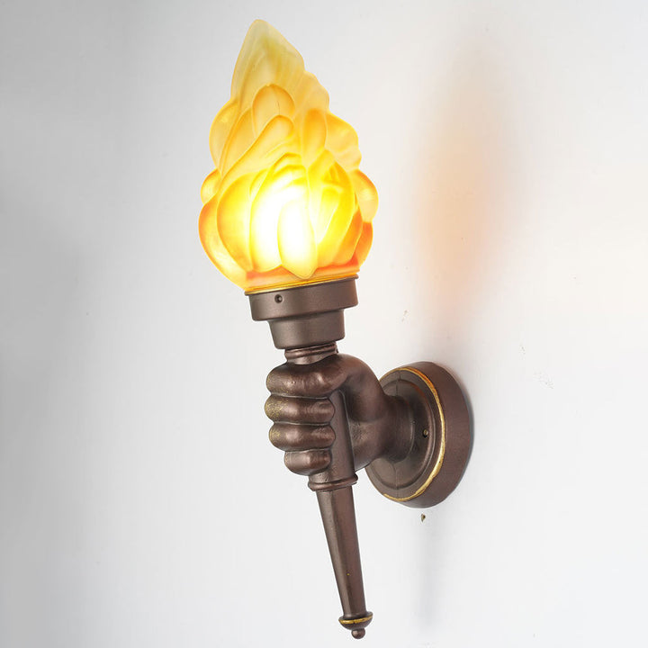 Tradisjonell Vintage Fakelbærer Form Glass Aluminium 1-Lys Vegglampe For Utendørs Patio | Skanto