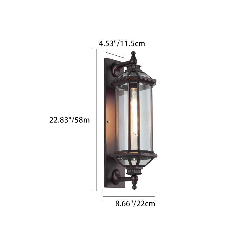 Tradisjonell Vintage Oktagonal Firkantet Vanntett Glass Aluminium 1-Lykt Vegglampe For Utendørs Terrasse | Skanto