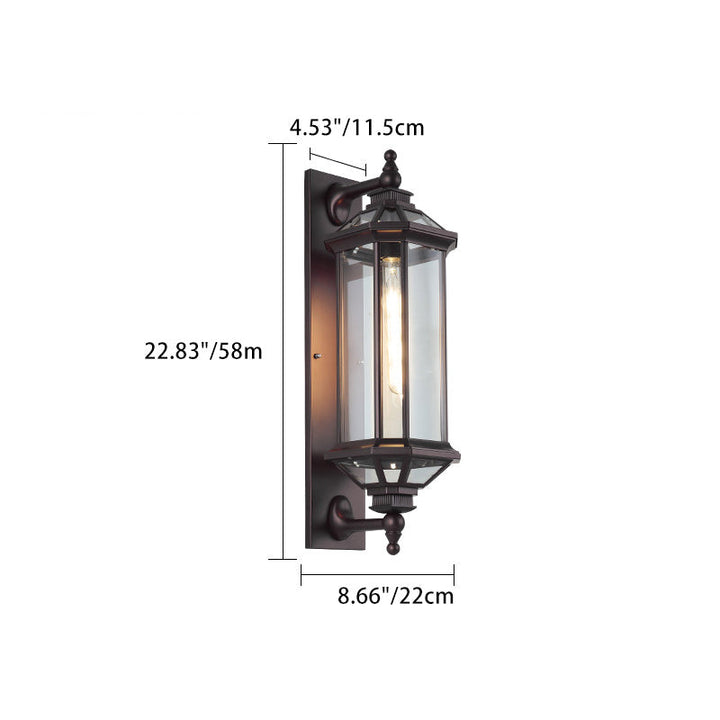 Tradisjonell Vintage Oktagonal Firkantet Vanntett Glass Aluminium 1-Lykt Vegglampe For Utendørs Terrasse | Skanto