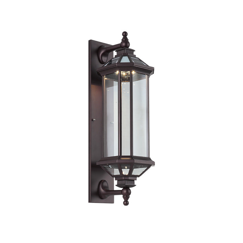 Tradisjonell Vintage Oktagonal Firkantet Vanntett Glass Aluminium 1-Lykt Vegglampe For Utendørs Terrasse | Skanto