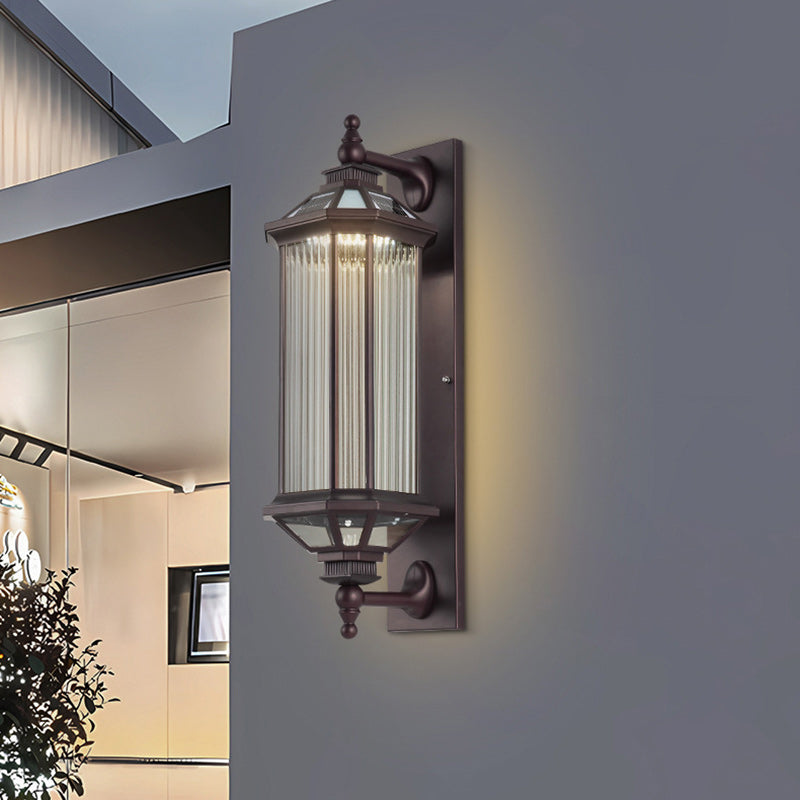 Tradisjonell Vintage Oktagonal Firkantet Vanntett Glass Aluminium 1-Lykt Vegglampe For Utendørs Terrasse | Skanto