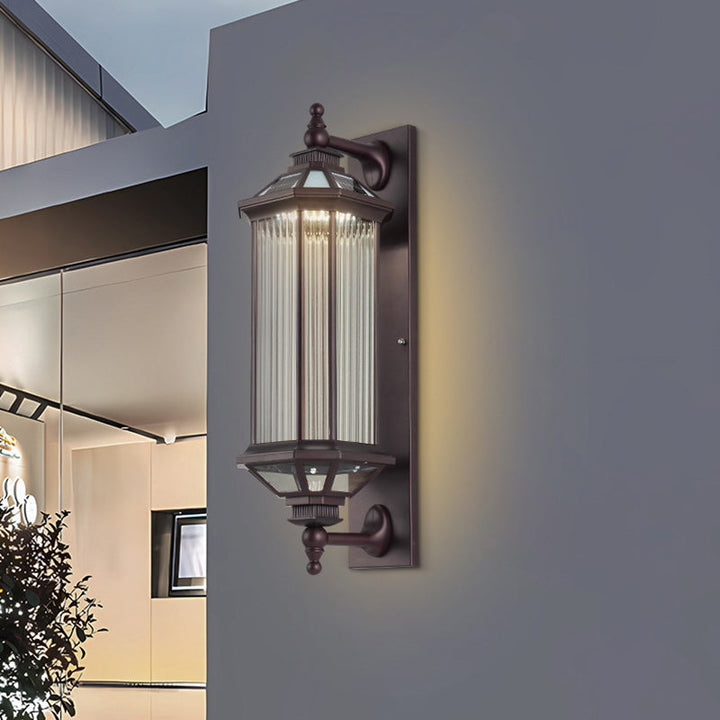 Tradisjonell Vintage Oktagonal Firkantet Vanntett Glass Aluminium 1-Lykt Vegglampe For Utendørs Terrasse | Skanto