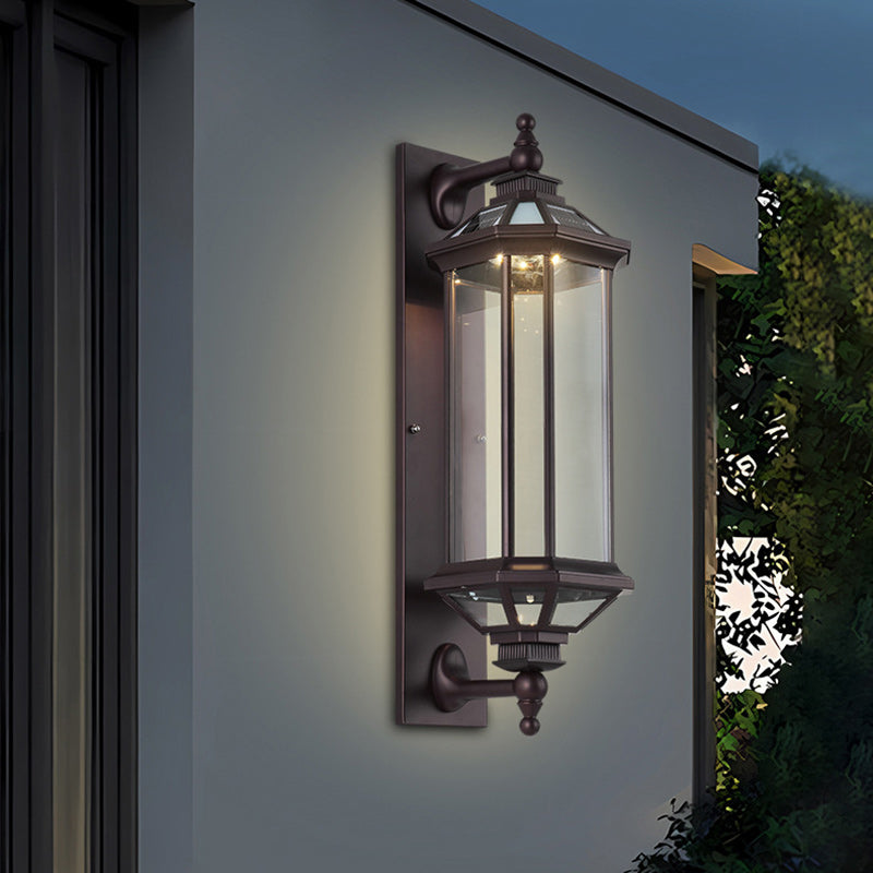 Tradisjonell Vintage Oktagonal Firkantet Vanntett Glass Aluminium 1-Lykt Vegglampe For Utendørs Terrasse | Skanto
