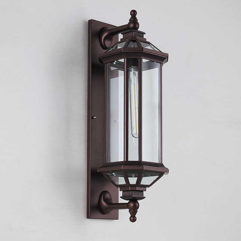 Tradisjonell Vintage Oktagonal Firkantet Vanntett Glass Aluminium 1-Lykt Vegglampe For Utendørs Terrasse | Skanto