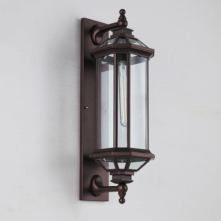 Tradisjonell Vintage Oktagonal Firkantet Vanntett Glass Aluminium 1-Lykt Vegglampe For Utendørs Terrasse | Skanto