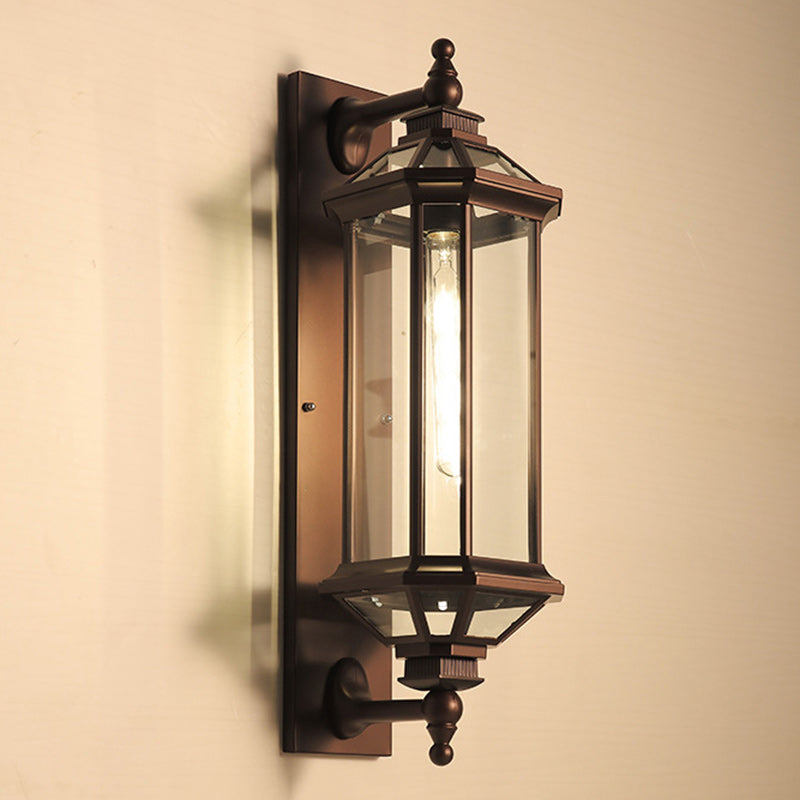 Tradisjonell Vintage Oktagonal Firkantet Vanntett Glass Aluminium 1-Lykt Vegglampe For Utendørs Terrasse | Skanto