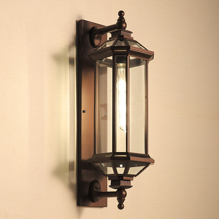 Tradisjonell Vintage Oktagonal Firkantet Vanntett Glass Aluminium 1-Lykt Vegglampe For Utendørs Terrasse | Skanto