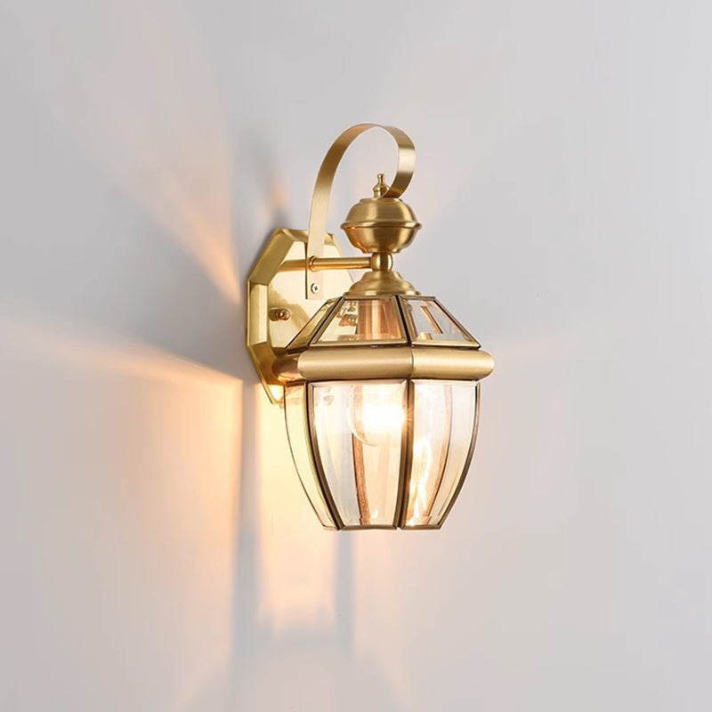 Moderne nordisk rom firkantet glass kobber 1-lys vegglampe for uteplass | Skanto