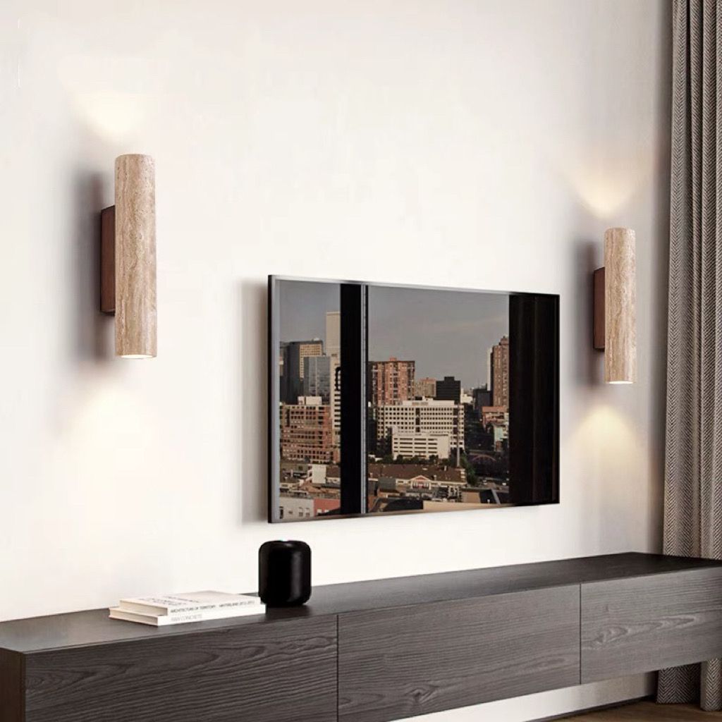 Skanto | Nordivea Travertin Vegglampe | Skandinavisk Design | 2-Lys | Tre & Travertin