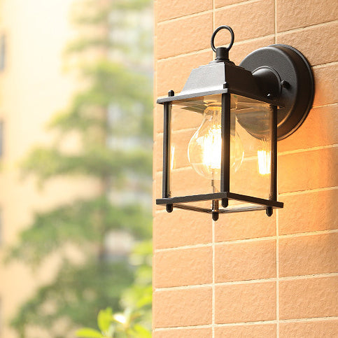 Moderne minimalistisk firkantet rektangulær rund glass aluminium 1-lampe vegglampe for hagen | Skanto