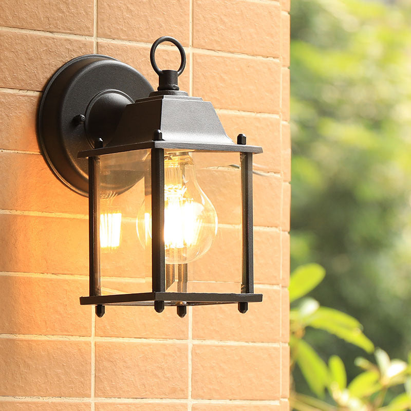 Moderne minimalistisk firkantet rektangulær rund glass aluminium 1-lampe vegglampe for hagen | Skanto