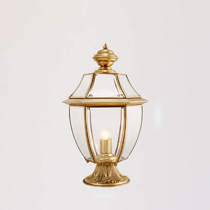 Moderne skandinavisk heksagonal klokke glass messing 1-lys utendørslampe for uteplass | Skanto