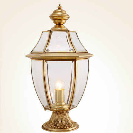 Moderne skandinavisk heksagonal klokke glass messing 1-lys utendørslampe for uteplass | Skanto