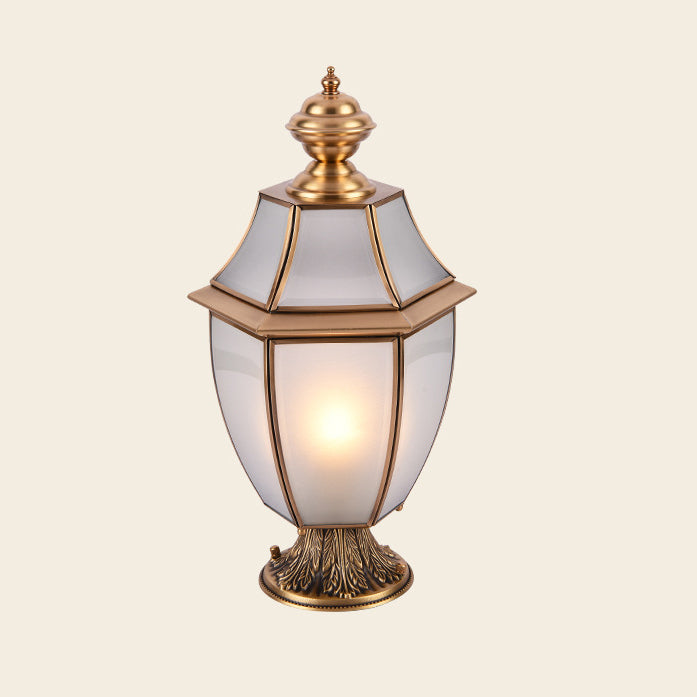 Moderne skandinavisk heksagonal klokke glass messing 1-lys utendørslampe for uteplass | Skanto