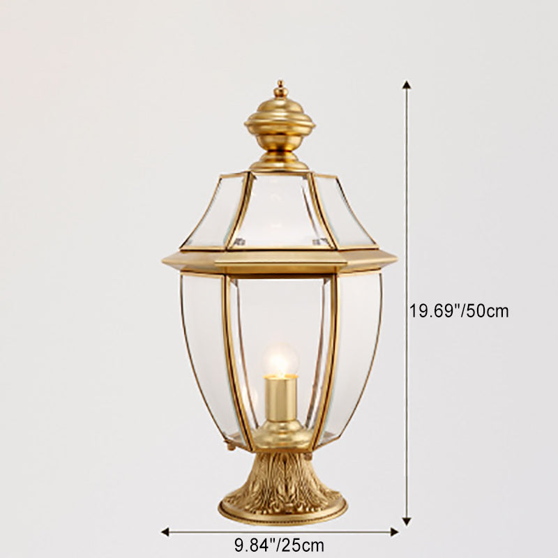 Moderne skandinavisk heksagonal klokke glass messing 1-lys utendørslampe for uteplass | Skanto