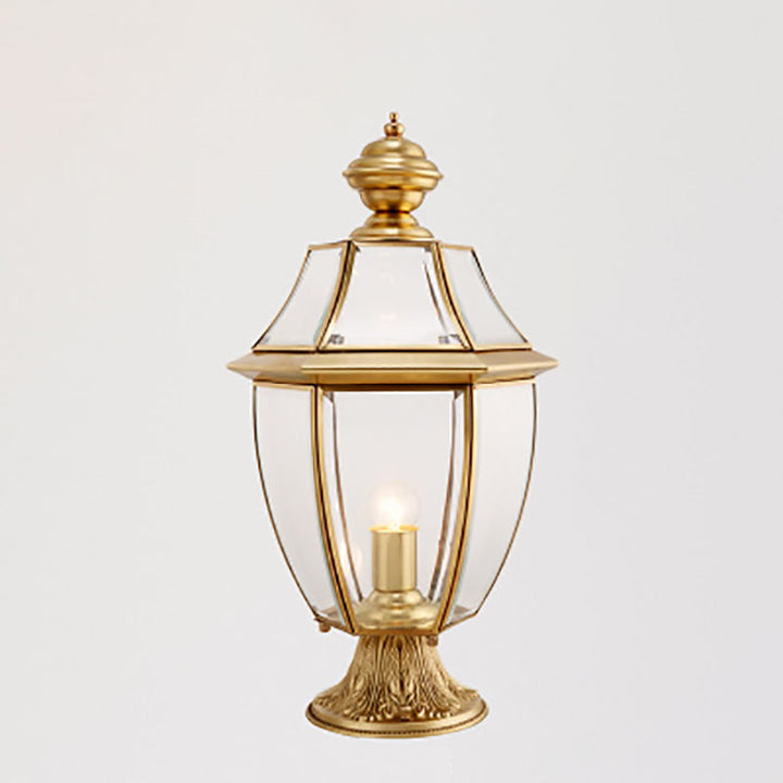 Moderne skandinavisk heksagonal klokke glass messing 1-lys utendørslampe for uteplass | Skanto