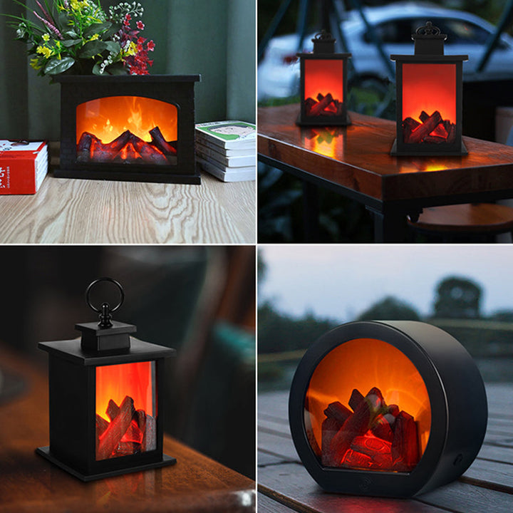 Skanto | Contemporary Retro ABS Simulert Flamme Peis Rundt Batteri Rektangulær LED Bordlampe For Stue