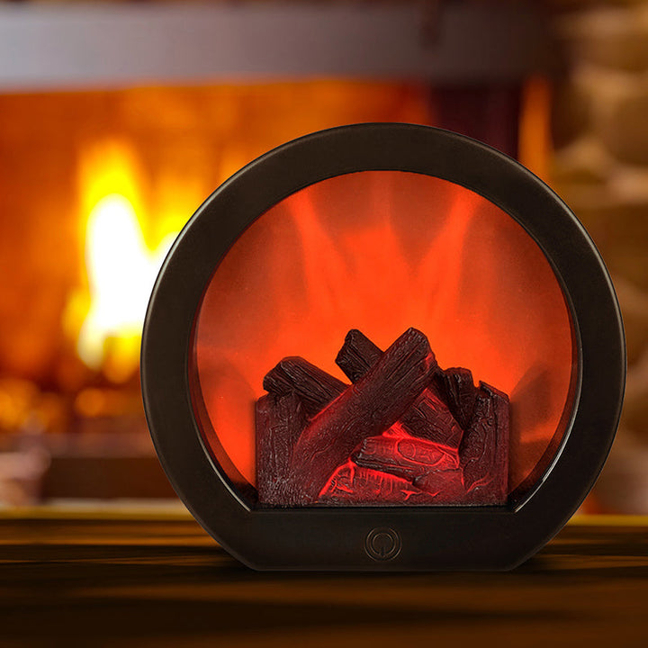 Skanto | Contemporary Retro ABS Simulert Flamme Peis Rundt Batteri Rektangulær LED Bordlampe For Stue