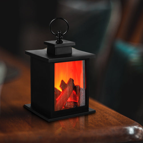 Skanto | Contemporary Retro ABS Simulert Flamme Peis Rundt Batteri Rektangulær LED Bordlampe For Stue