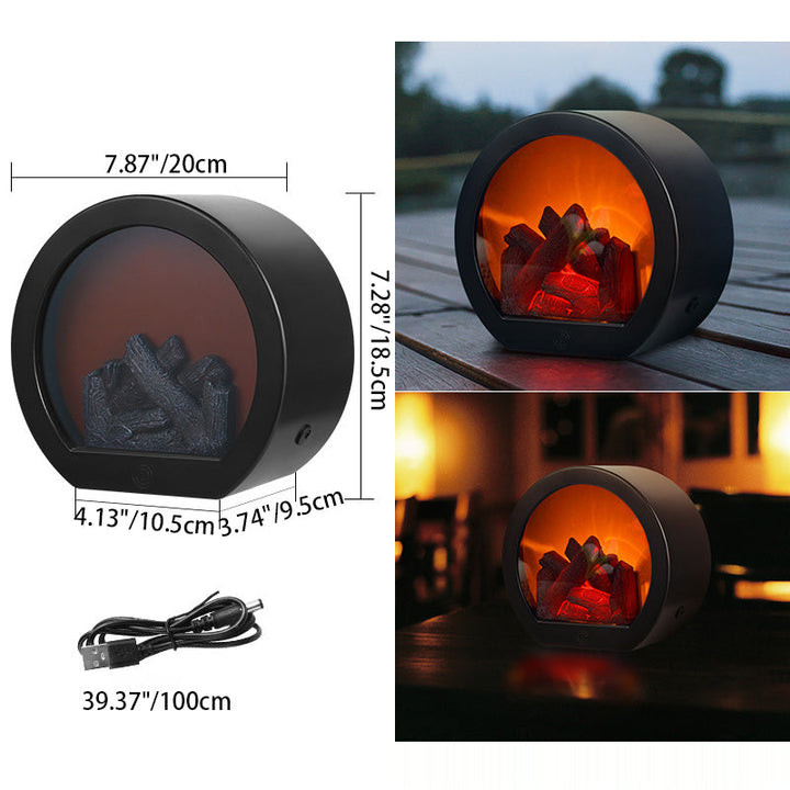 Skanto | Contemporary Retro ABS Simulert Flamme Peis Rundt Batteri Rektangulær LED Bordlampe For Stue
