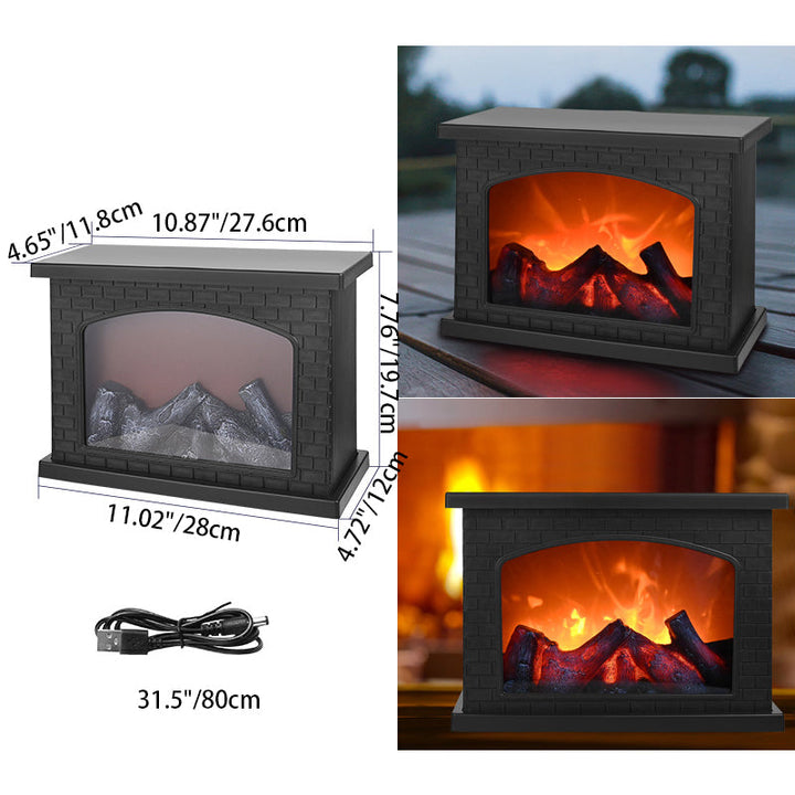 Skanto | Contemporary Retro ABS Simulert Flamme Peis Rundt Batteri Rektangulær LED Bordlampe For Stue