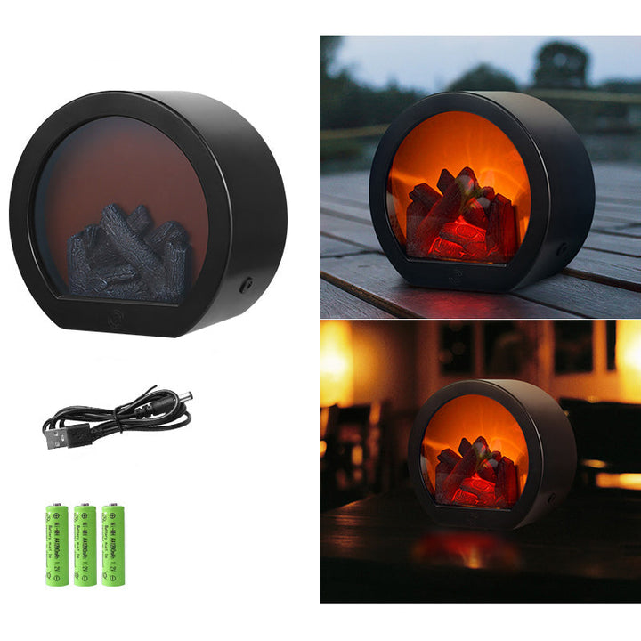 Skanto | Contemporary Retro ABS Simulert Flamme Peis Rundt Batteri Rektangulær LED Bordlampe For Stue