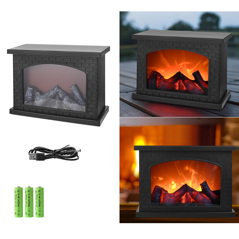 Skanto | Contemporary Retro ABS Simulert Flamme Peis Rundt Batteri Rektangulær LED Bordlampe For Stue