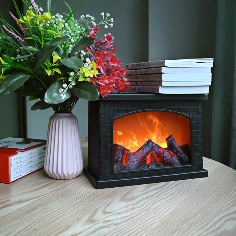 Skanto | Contemporary Retro ABS Simulert Flamme Peis Rundt Batteri Rektangulær LED Bordlampe For Stue