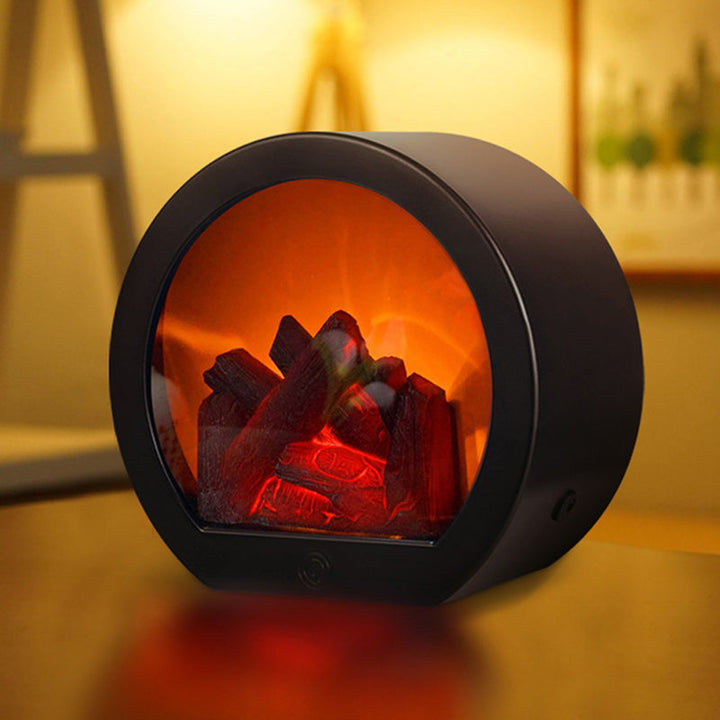 Skanto | Contemporary Retro ABS Simulert Flamme Peis Rundt Batteri Rektangulær LED Bordlampe For Stue