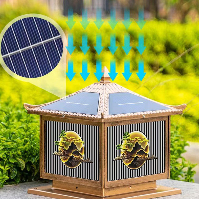 Tradisjonell kinesisk solfanger vanntett aluminium PC-glass furu tre kvadratisk sylinder LED landskapsbelysning utendørs lys for utendørs terrasse | Skanto