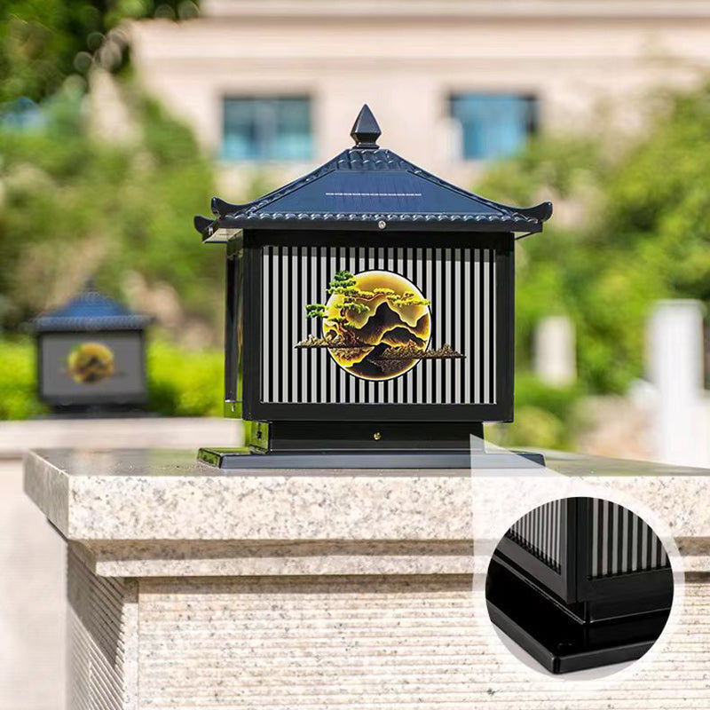 Tradisjonell kinesisk solfanger vanntett aluminium PC-glass furu tre kvadratisk sylinder LED landskapsbelysning utendørs lys for utendørs terrasse | Skanto