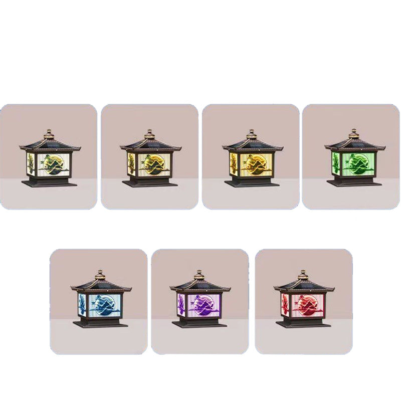 Tradisjonell kinesisk solfanger vanntett aluminium PC-glass furu tre kvadratisk sylinder LED landskapsbelysning utendørs lys for utendørs terrasse | Skanto